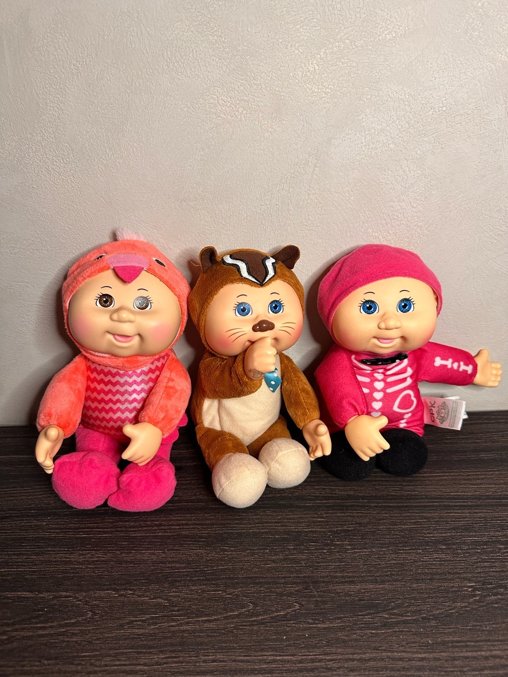 Cabbage Patch Kids‎ Cuties Plush Doll Lot 3 Flamingo Skeleton and Chipmunk